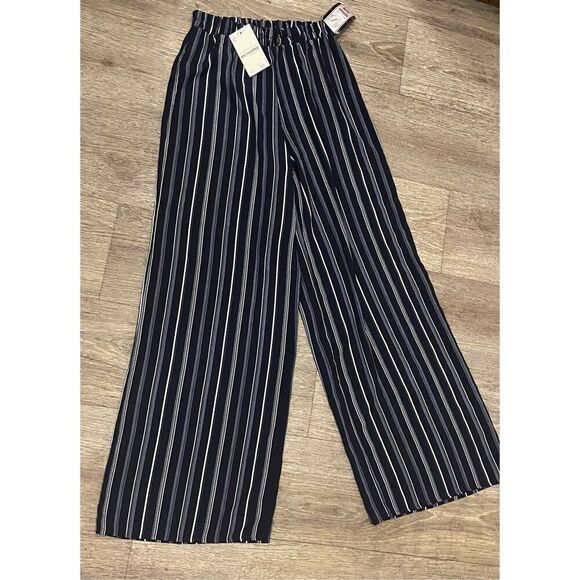 eesome High Waist Navy White Striped Small Wide Leg Pants New - Picture 1 of 11